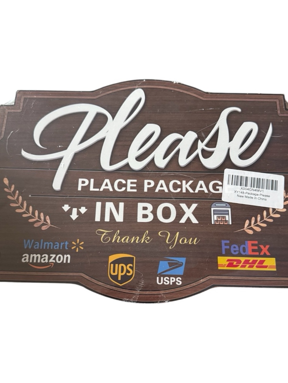 'Please Place Packages In Box' Door Sign - Brown & White - Picture 2 of 3